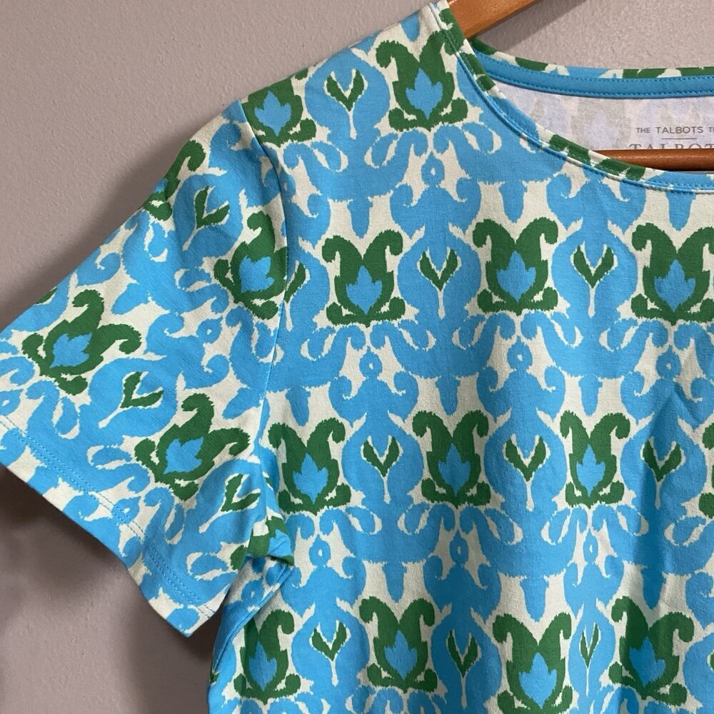 Talbots Short Sleeve Blue Green Geometric Medium P NWT Cotton Everyday Tee Top - Picture 6 of 7